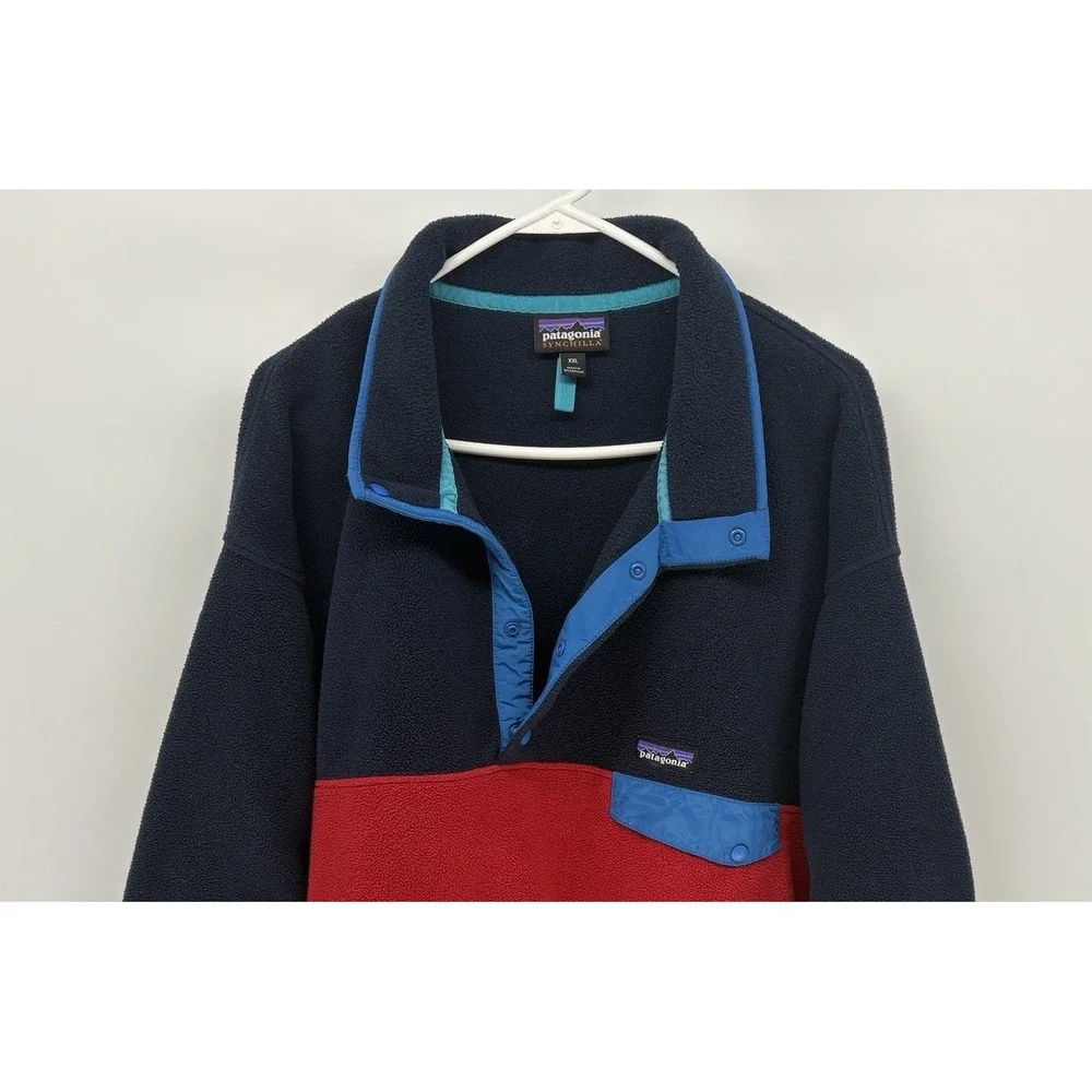 Rare 2018 Patagonia Synchilla Two Tone Snap T Red & Blue‎ Fleece Men XXL